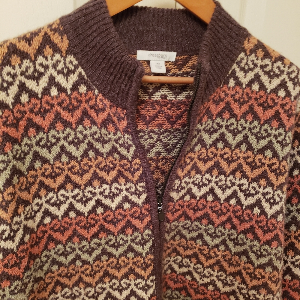 2X Full Zip Cardigan Plus Size Sweater Dressbarn Brown Rust Neutral - Picture 3 of 6